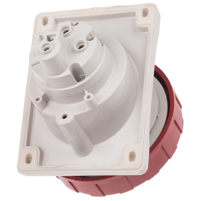 Scame IP66, IP67 Red Panel Mount 3P + N + E Heavy Duty Power Connector Socket, Rated At 32A, 415 V