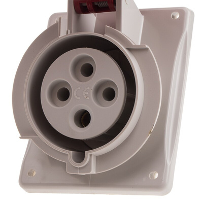 Scame IP66, IP67 Red Panel Mount 3P + N + E Heavy Duty Power Connector Socket, Rated At 32A, 415 V