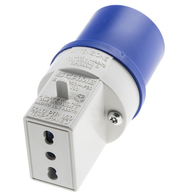 Scame IP20 Blue 1 x 2P + E, 1 x 2P + E Industrial Power Connector Adapter Plug, Socket, Rated At 16A, 250 V