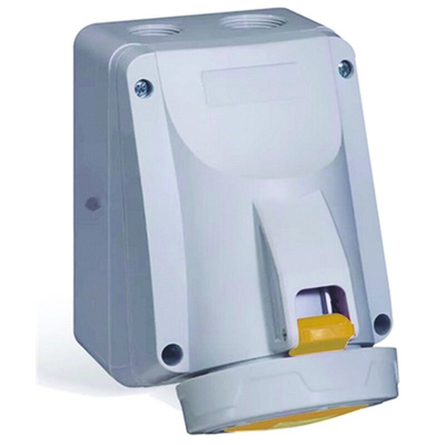 Legrand, P17 Tempra Pro IP66, IP67 Yellow Wall Mount 2P + E Industrial Power Socket, Rated At 16A, 110 V