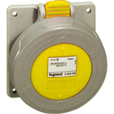 Legrand, P17 Tempra Pro IP66, IP67 Yellow Panel Mount 2P + E Industrial Power Socket, Rated At 16A, 110 V