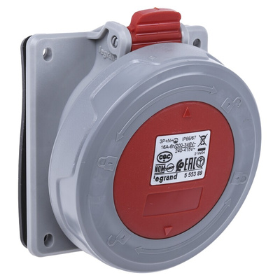 Legrand, P17 Tempra Pro IP66, IP67 Red Panel Mount 3P + N + E Industrial Power Socket, Rated At 16A, 415 V