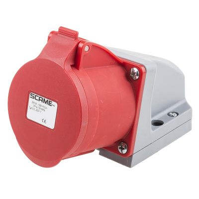 Scame, Optima IP44 Red Wall Mount 6P + E Right Angle Industrial Power Socket, Rated At 32A, 415 V