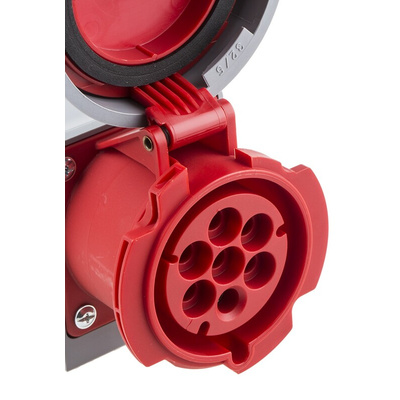Scame, Optima IP67 Red Wall Mount 6P + E Right Angle Industrial Power Socket, Rated At 32A, 415 V