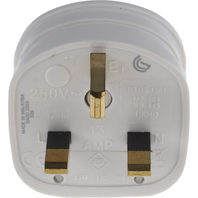 MK Electric UK Mains Plug, 13A, Cable Mount, 240 V ac