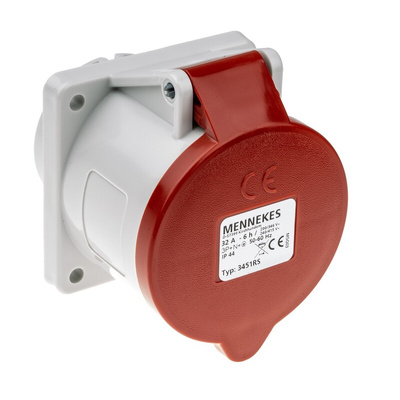 MENNEKES IP44 Red Panel Mount 5P Industrial Power Socket, Rated At 32A, 400 V