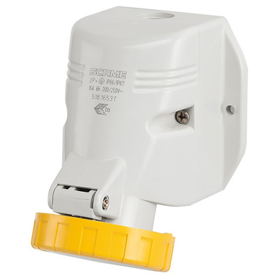 Scame IP67 Yellow Wall Mount 2P + E Industrial Power Socket, Rated At 125A, 110 V