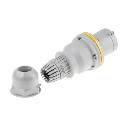 Scame IP44 Yellow Cable Mount 2P + E Industrial Power Plug, Rated At 64A, 110 V