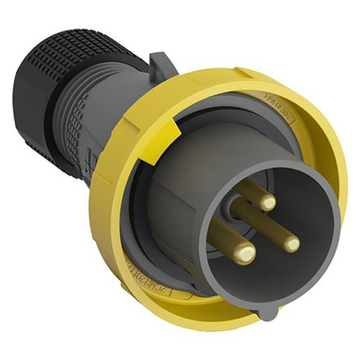 Amphenol Industrial, Easy & Safe IP67 Yellow Cable Mount 2P + E Industrial Power Plug, Rated At 16A, 110 V
