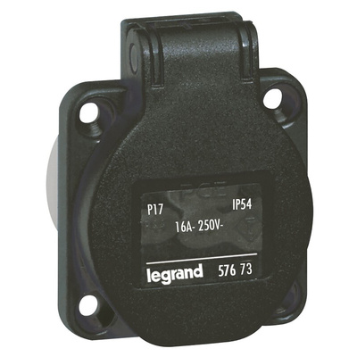 Legrand IP54 Black Panel Mount 2P + E Industrial Power Socket, Rated At 16A, 250 V