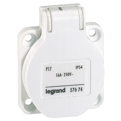 Legrand IP54 White Panel Mount 2P + E Industrial Power Socket, Rated At 16A, 250 V