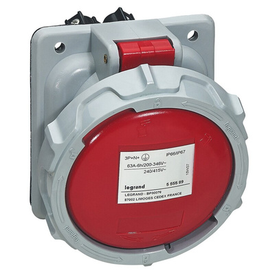 Legrand IP67 Red Panel Mount 3P + N + E Industrial Power Socket, Rated At 64A, 415 V
