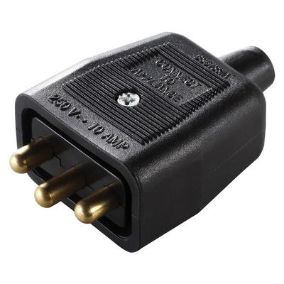 3 Pole Cable Mount Female, Male Mains Inline Connector Rated At 10A