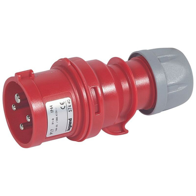 Legrand, P 17 IP44 Red 3P+E Industrial Power Plug, Rated At 16A, 415 V,With Phase Inverter