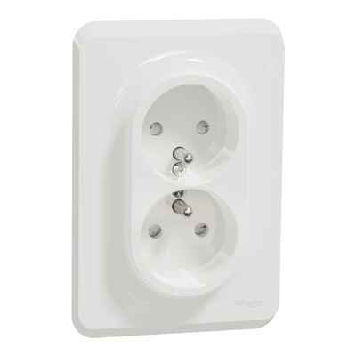 Schneider Electric, New Unica IP4X White Flush Mount 2P + E Vertical Socket Socket, Rated At 16A, 250 V