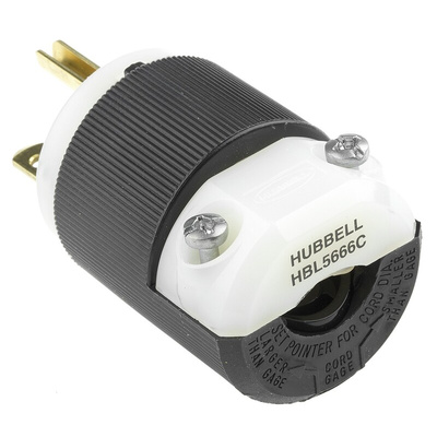 Hubbell USA Mains Plug, 15A, Cable Mount, 250 V