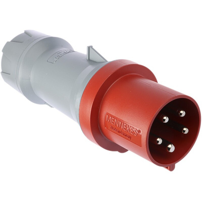 MENNEKES, PowerTOP Plus IP44 Red Cable Mount 3P + N + E Industrial Power Plug, Rated At 64A, 400 V