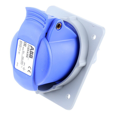Amphenol Industrial, Easy & Safe IP44 Blue Panel Mount 2P + E Right Angle Industrial Power Socket, Rated At 16A, 230 V