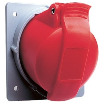 Amphenol Industrial, Easy & Safe IP44 Red Panel Mount 3P + N + E Right Angle Industrial Power Socket, Rated At 32A, 415