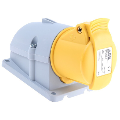 Amphenol Industrial, Easy & Safe IP44 Yellow Wall Mount 2P + E Right Angle Industrial Power Socket, Rated At 16A, 110 V