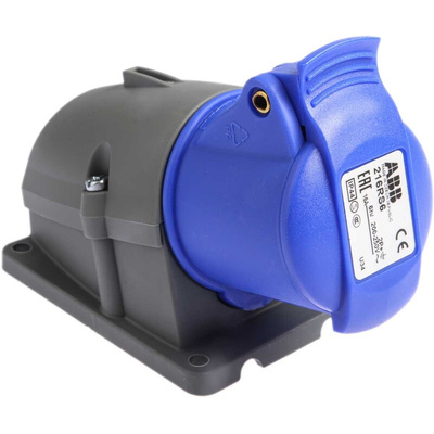 ABB, Easy & Safe IP44 Blue Wall Mount 2P + E Right Angle Industrial Power Socket, Rated At 16A, 230 V