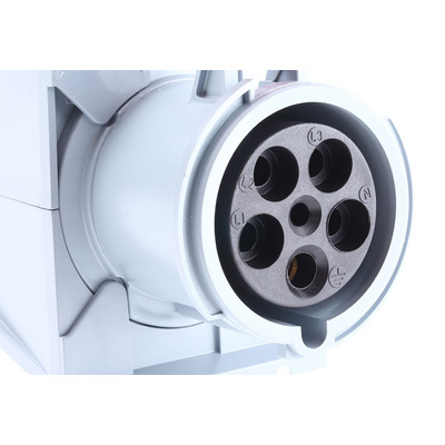 Amphenol Industrial, Tough & Safe IP44 Red Wall Mount 3P + N + E Right Angle Industrial Power Socket, Rated At 64A, 415