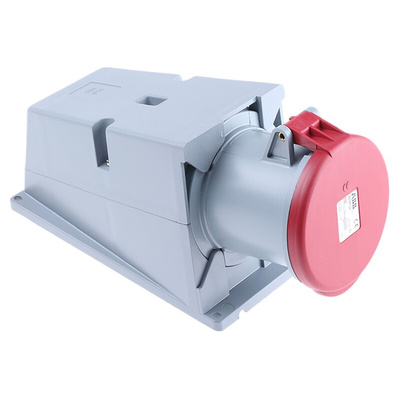 Amphenol Industrial, Tough & Safe IP44 Red Wall Mount 3P + N + E Right Angle Industrial Power Socket, Rated At 64A, 415