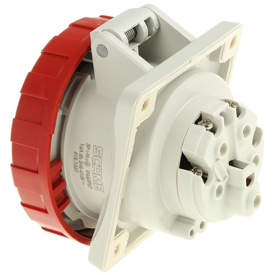 Scame IP66, IP67 Red Panel Mount 3P + N + E Heavy Duty Power Connector Socket, Rated At 16A, 415 V