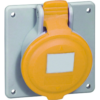 Legrand, P17 Tempra Pro IP44 Yellow Panel Mount 2P + E Industrial Power Socket, Rated At 32A, 110 V