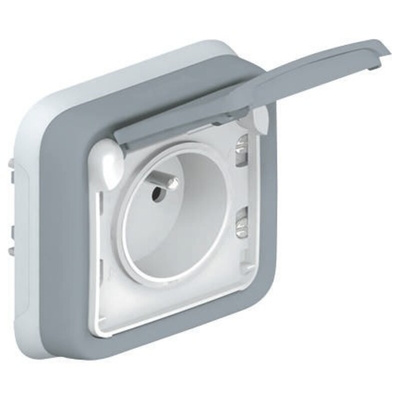Legrand Grey 1 Gang Plug Socket, 16A, Type E - French, Outdoor Use