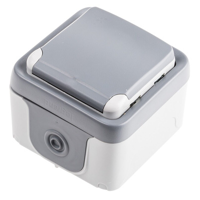 Legrand Grey 1 Gang Plug Socket, 16A, Type E - French, Outdoor Use
