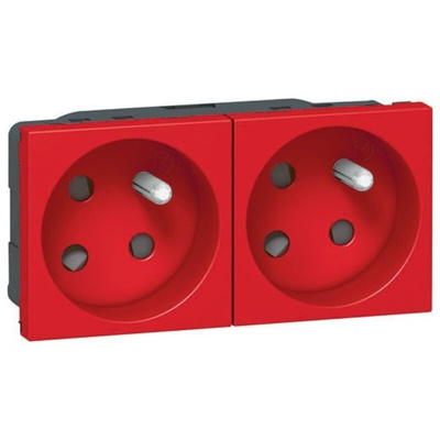 Legrand Red 2 Gang Plug Socket, 16A, Type E - French, Indoor Use