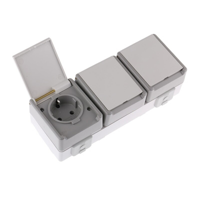 Siemens Grey 3 Gang Plug Socket, 16A, Type F - German Schuko, Outdoor Use