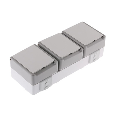 Siemens Grey 3 Gang Plug Socket, 16A, Type F - German Schuko, Outdoor Use