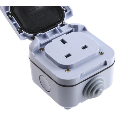 Timeguard Light Grey 1 Gang Plug Socket, 0 Poles, 13A, Type G - British, Outdoor Use