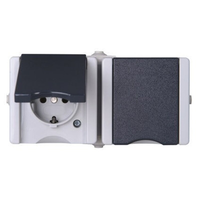 Kopp Grey 2 Gang Plug Socket, 2 Poles, 16A, Type F - German Schuko, Outdoor Use
