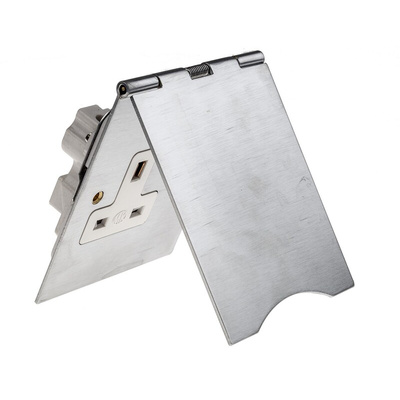 MK Electric Silver 1 Gang Plug Socket, 2P+E Poles, 13A, Type G - British