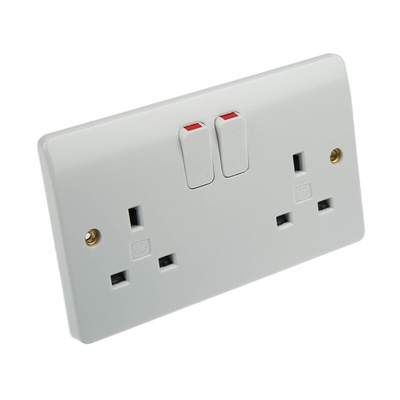 MK Electric White 2 Gang Plug Socket, 2 Poles, 13A, Type G - British, Indoor Use
