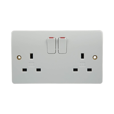 MK Electric White 2 Gang Plug Socket, 2 Poles, 13A, Type G - British, Indoor Use