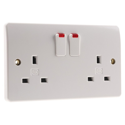 MK Electric White 2 Gang Plug Socket, 2 Poles, 13A, Type G - British, Indoor Use