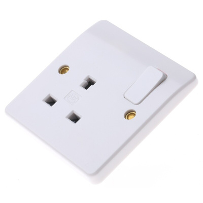 MK Electric White 1 Gang Plug Socket, 2 Poles, 13A, Indoor Use