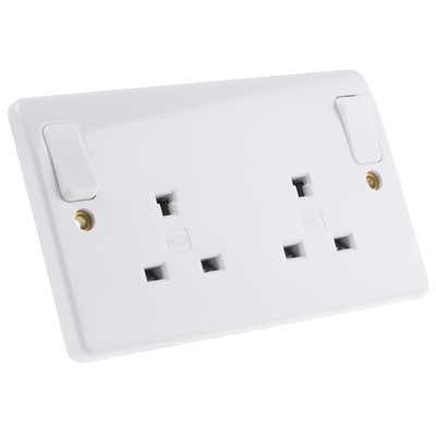 MK Electric White 2 Gang Plug Socket, 2 Poles, 13A, Type G - British, Indoor Use