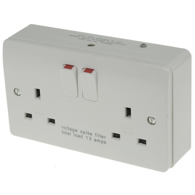 MK Electric White 2 Gang Plug Socket, 2 Poles, 13A, Type G - British, Indoor Use