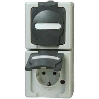 Kopp Grey 2 Gang Plug Socket, 2+E Poles, 16A, Type F - German Schuko, Outdoor Use