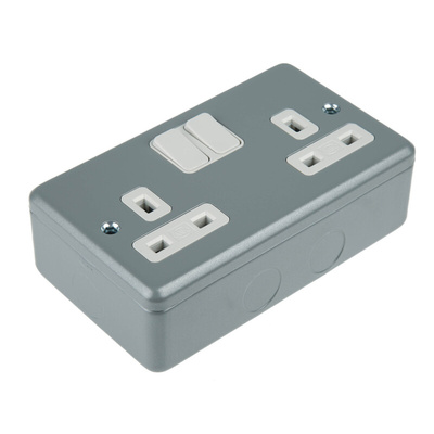 MK Electric Grey 2 Gang Plug Socket, 2 Poles, 13A, Type G - British, Indoor Use