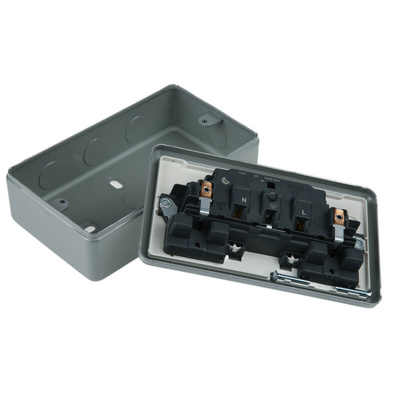 MK Electric Grey 2 Gang Plug Socket, 2 Poles, 13A, Type G - British, Indoor Use