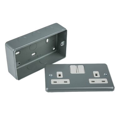 MK Electric Grey 2 Gang Plug Socket, 2 Poles, 13A, Type G - British, Indoor Use