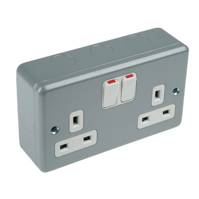 MK Electric Grey 2 Gang Plug Socket, 2 Poles, 13A, Type G - British, Indoor Use