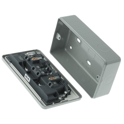 MK Electric Grey 2 Gang Plug Socket, 2 Poles, 13A, Type G - British, Indoor Use