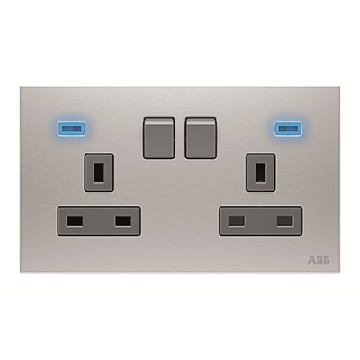 ABB Light Grey 2 Gang Plug Socket, 2 Poles, 13A, BS, Outdoor Use